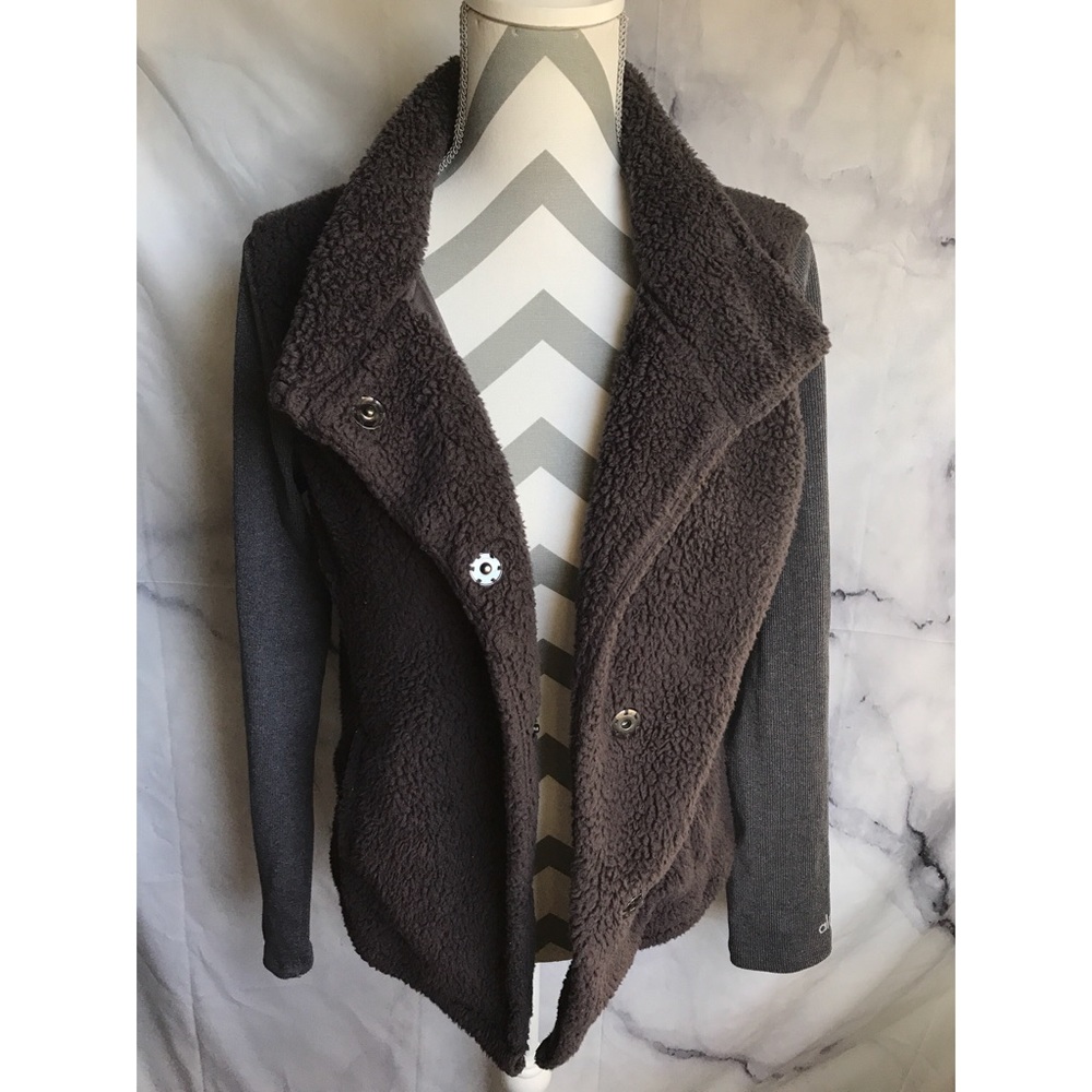 alo yoga Brown Soft Fleece Gray Sleeves  sweater